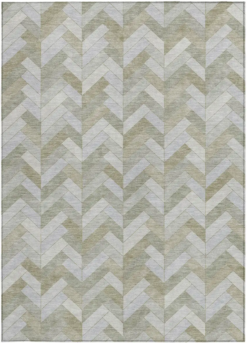 Taupe And Beige Geometric Washable Indoor Outdoor Area Rug Photo 4