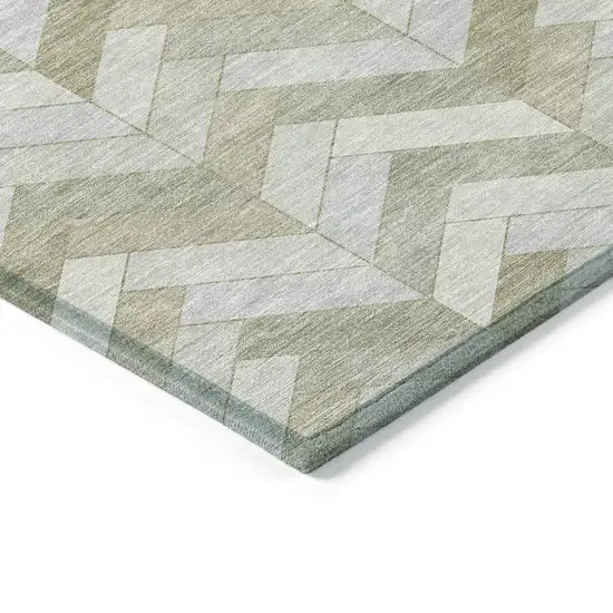 Taupe And Beige Geometric Washable Indoor Outdoor Area Rug Photo 5