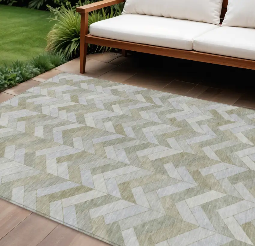 Taupe And Beige Geometric Washable Indoor Outdoor Area Rug Photo 1