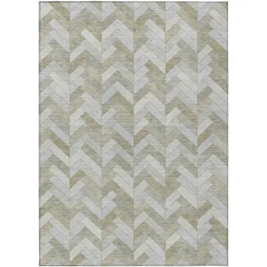 Taupe And Beige Geometric Washable Indoor Outdoor Area Rug Photo 2