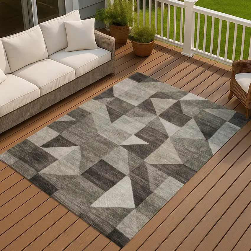 Taupe And Beige Geometric Washable Indoor Outdoor Area Rug Photo 3