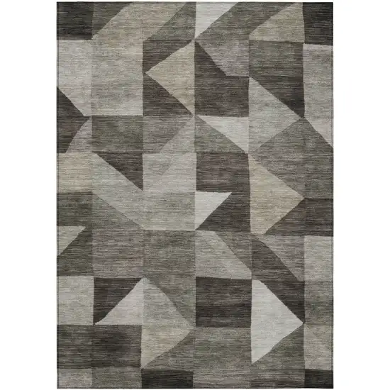 Taupe And Beige Geometric Washable Indoor Outdoor Area Rug Photo 1