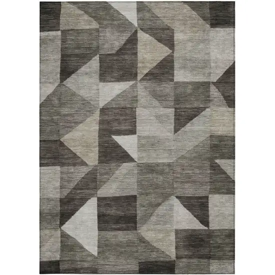 Taupe And Beige Geometric Washable Indoor Outdoor Area Rug Photo 2
