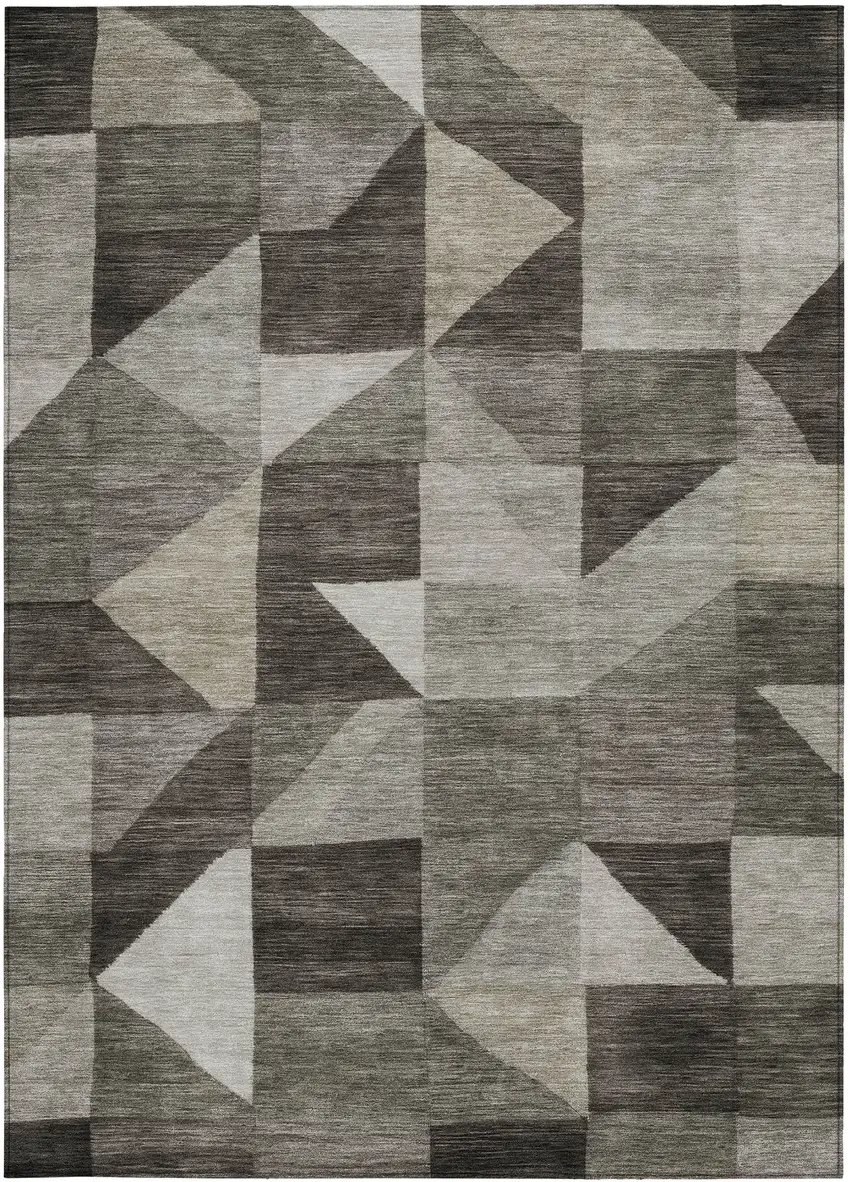 Taupe And Beige Geometric Washable Indoor Outdoor Area Rug Photo 2
