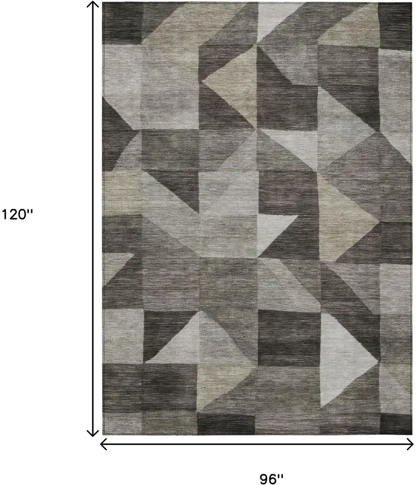 Taupe And Beige Geometric Washable Indoor Outdoor Area Rug Photo 7