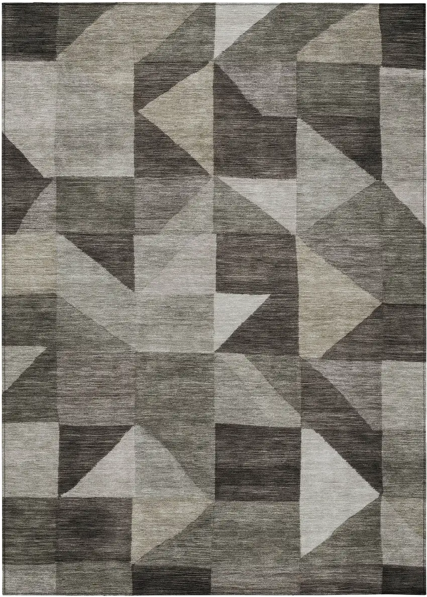 Taupe And Beige Geometric Washable Indoor Outdoor Area Rug Photo 1