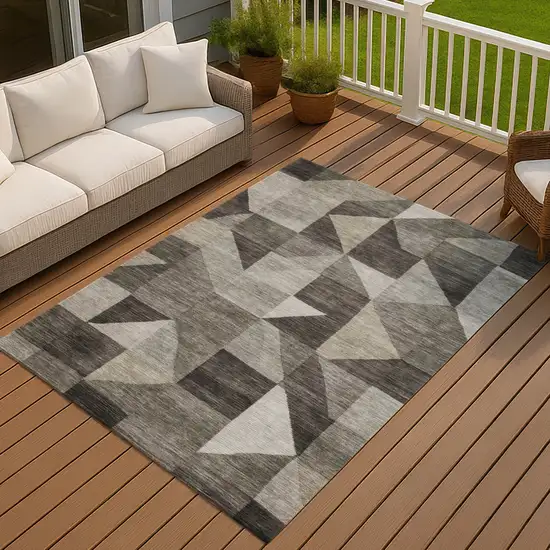 Taupe And Beige Geometric Washable Indoor Outdoor Area Rug Photo 4