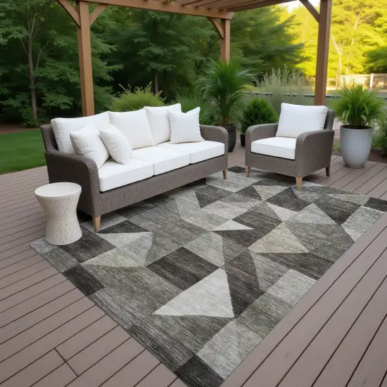 Taupe And Beige Geometric Washable Indoor Outdoor Area Rug Photo 7