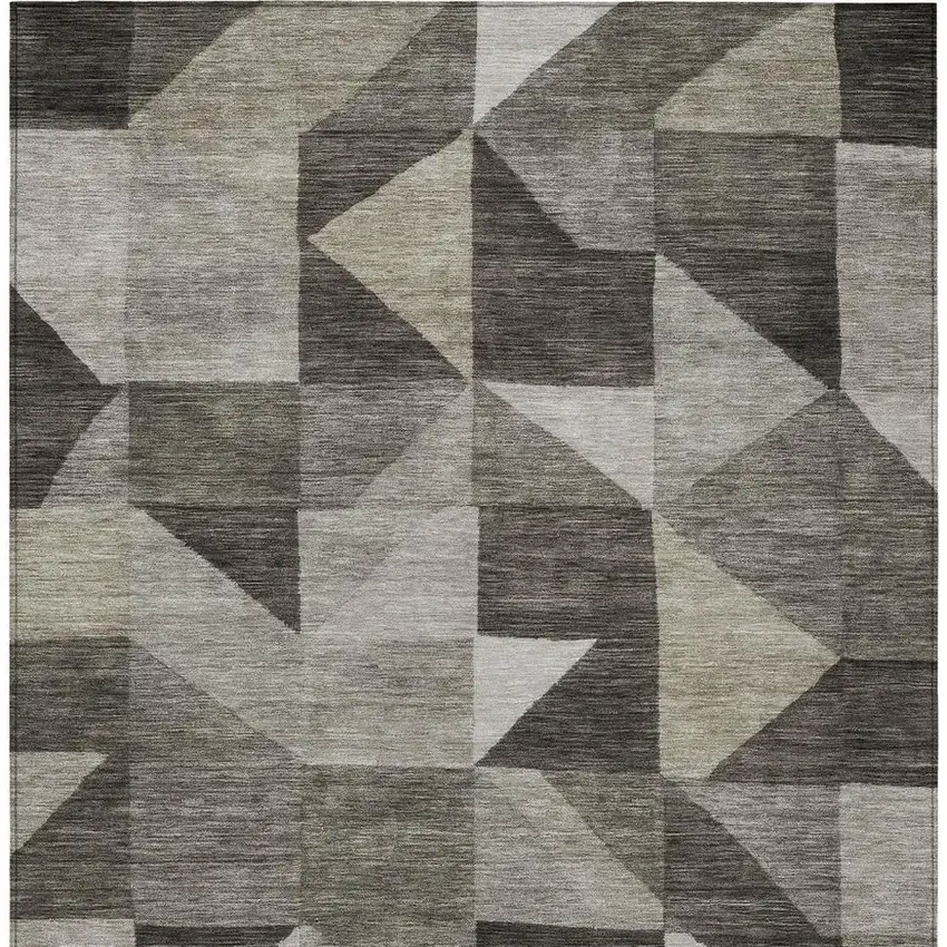 Taupe And Beige Geometric Washable Indoor Outdoor Area Rug Photo 3