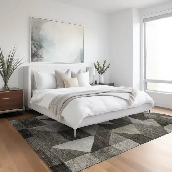 Taupe And Beige Geometric Washable Indoor Outdoor Area Rug Photo 6