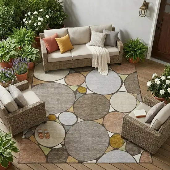 Taupe And Beige Geometric Washable Indoor Outdoor Area Rug Photo 1