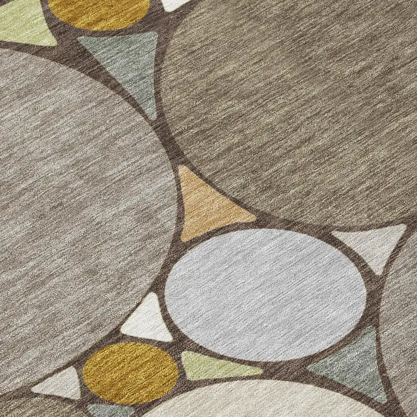 Taupe And Beige Geometric Washable Indoor Outdoor Area Rug Photo 6