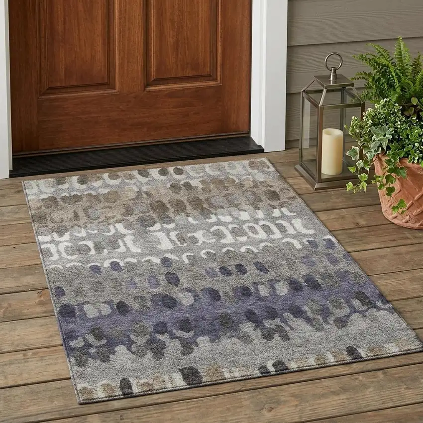 Taupe And Beige Geometric Washable Indoor Outdoor Area Rug Photo 1