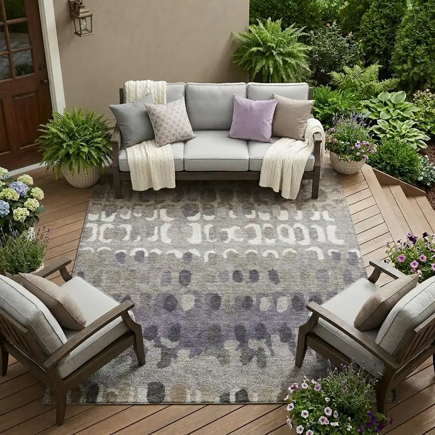 Taupe And Beige Geometric Washable Indoor Outdoor Area Rug Photo 1