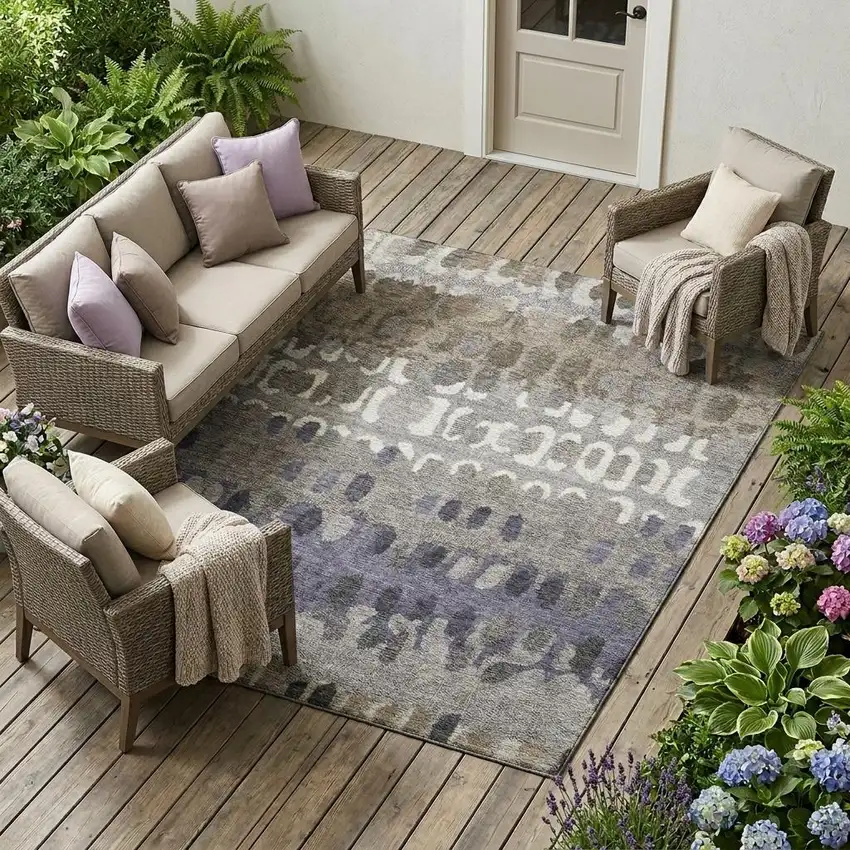Taupe And Beige Geometric Washable Indoor Outdoor Area Rug Photo 1