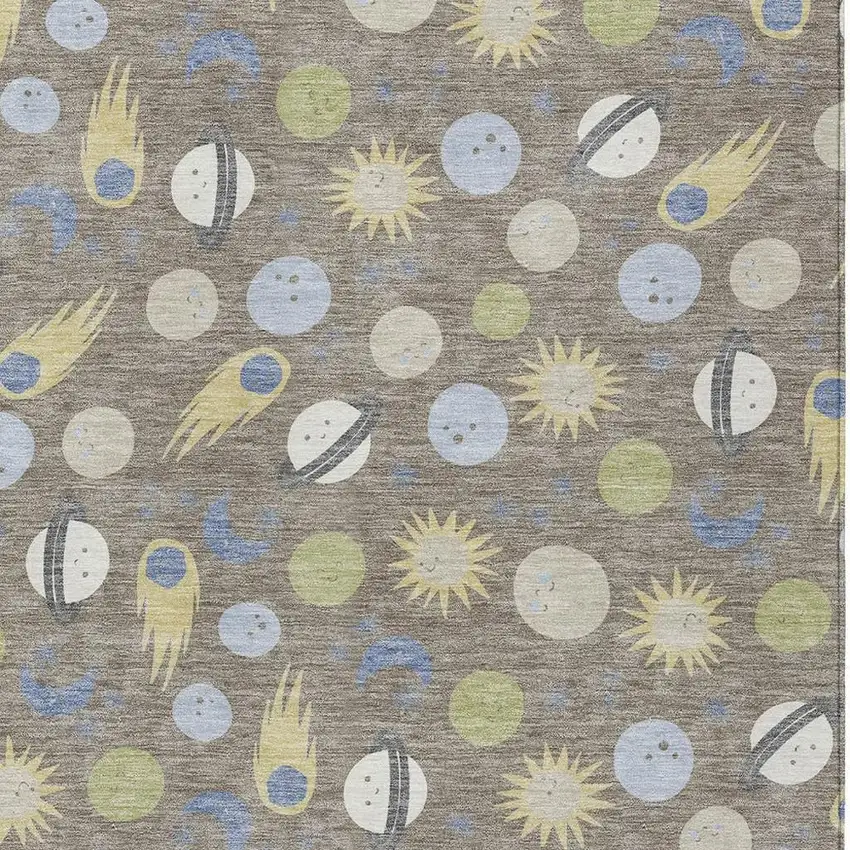 Taupe And Beige Geometric Washable Indoor Outdoor Area Rug Photo 2