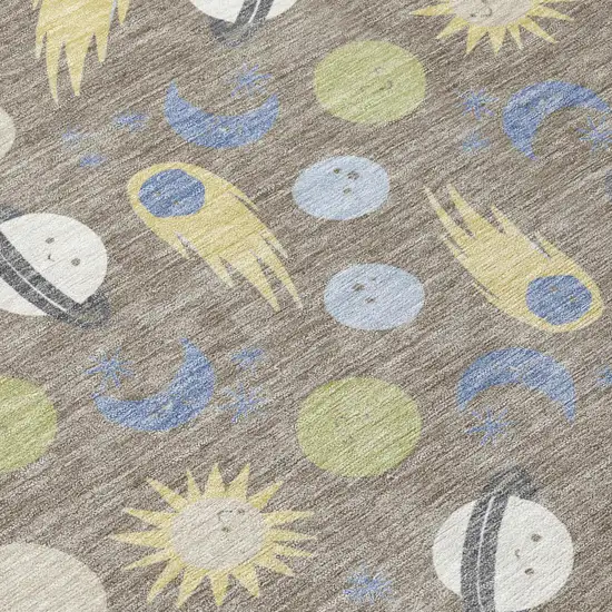 Taupe And Beige Geometric Washable Indoor Outdoor Area Rug Photo 5