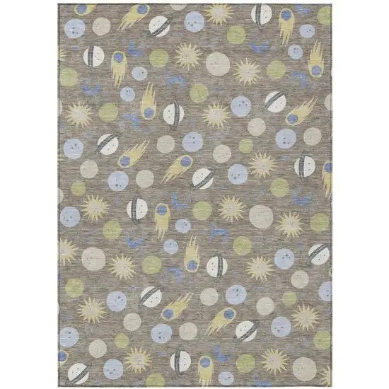 Taupe And Beige Geometric Washable Indoor Outdoor Area Rug Photo 1
