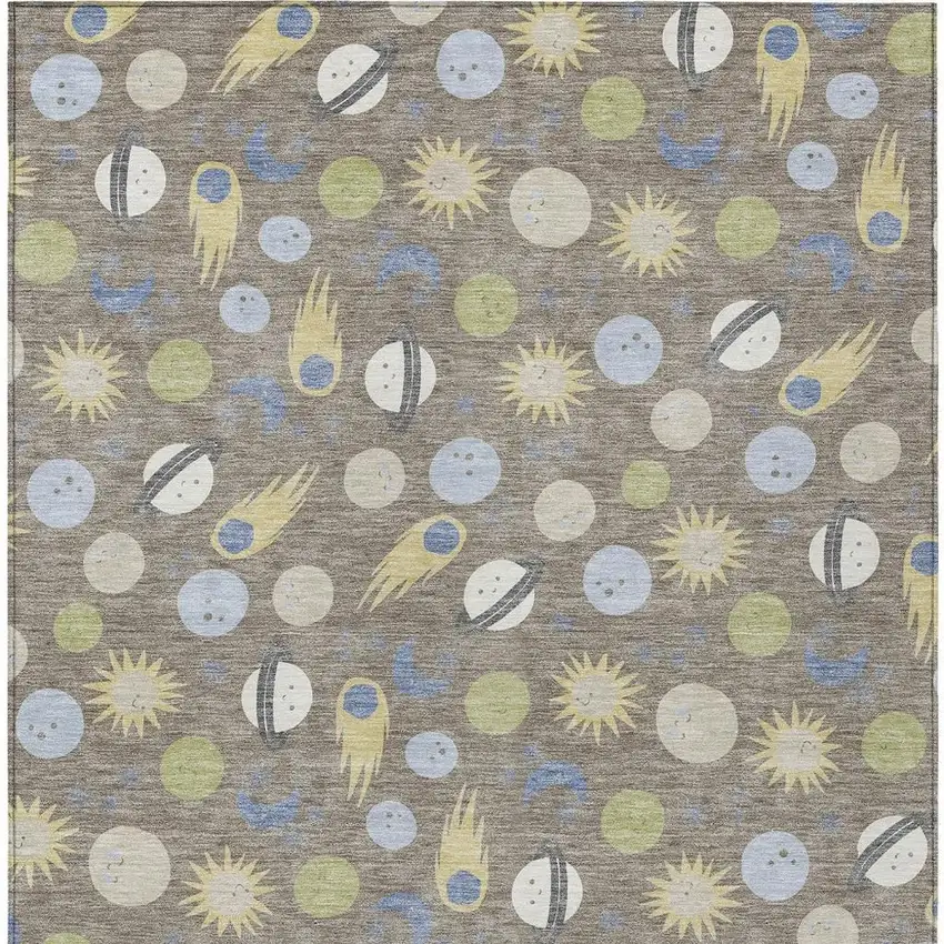 Taupe And Beige Geometric Washable Indoor Outdoor Area Rug Photo 3