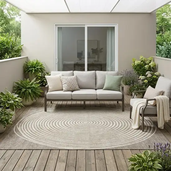 Taupe And Beige Geometric Washable Indoor Outdoor Area Rug Photo 1