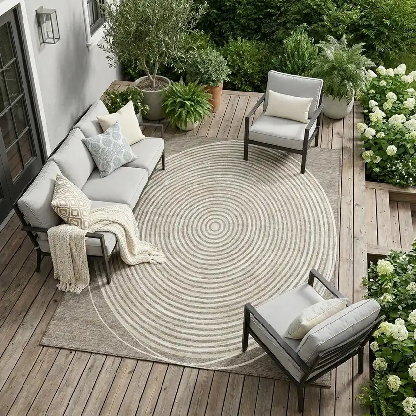 Taupe And Beige Geometric Washable Indoor Outdoor Area Rug Photo 1