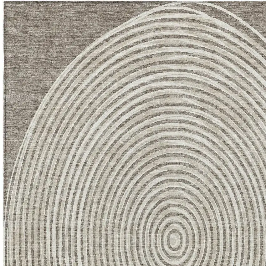 Taupe And Beige Geometric Washable Indoor Outdoor Area Rug Photo 3