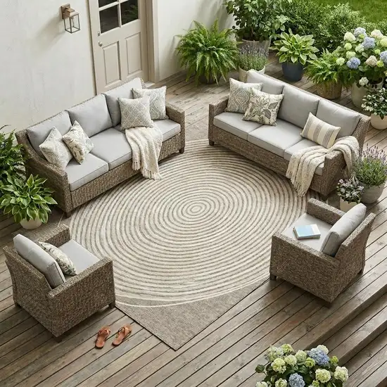 Taupe And Beige Geometric Washable Indoor Outdoor Area Rug Photo 1