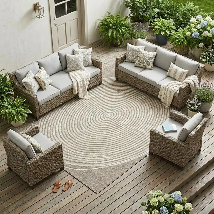Taupe And Beige Geometric Washable Indoor Outdoor Area Rug Photo 1