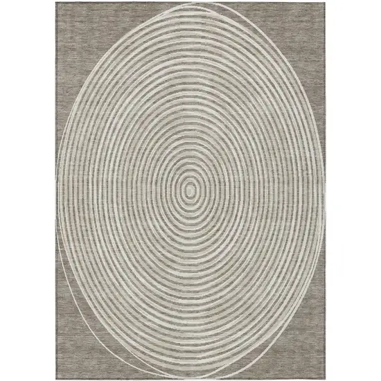 Taupe And Beige Geometric Washable Indoor Outdoor Area Rug Photo 2