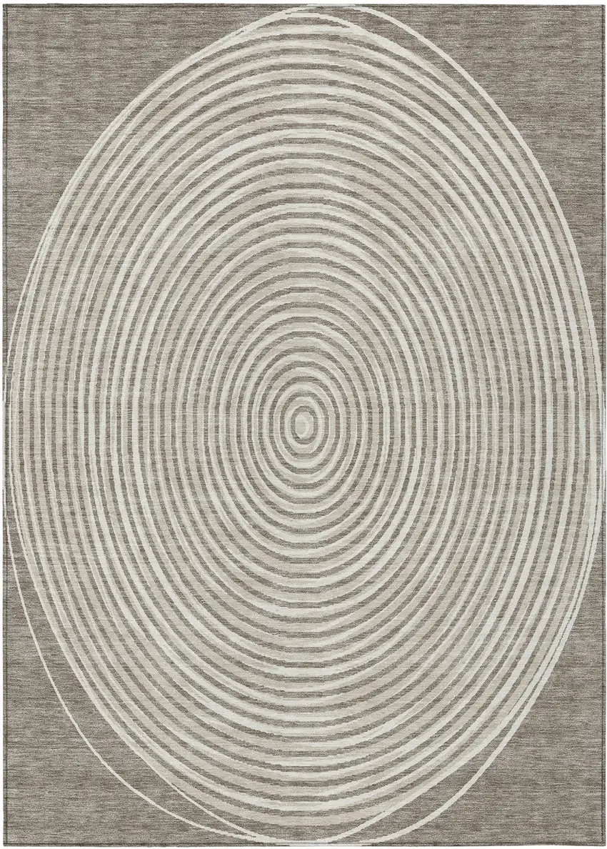 Taupe And Beige Geometric Washable Indoor Outdoor Area Rug Photo 2