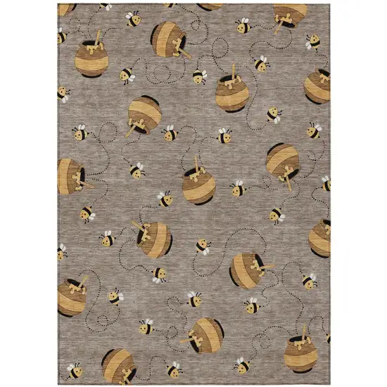 Taupe And Beige Geometric Washable Indoor Outdoor Area Rug Photo 2
