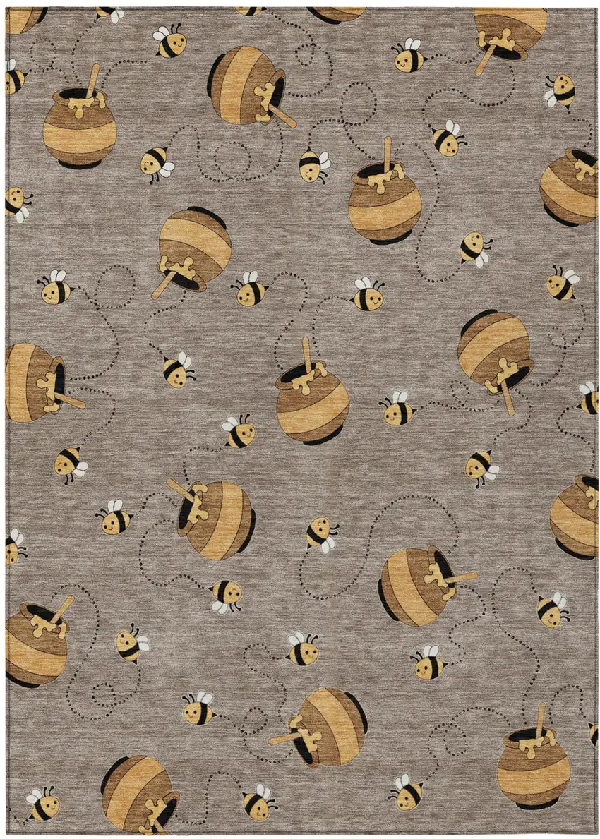 Taupe And Beige Geometric Washable Indoor Outdoor Area Rug Photo 2
