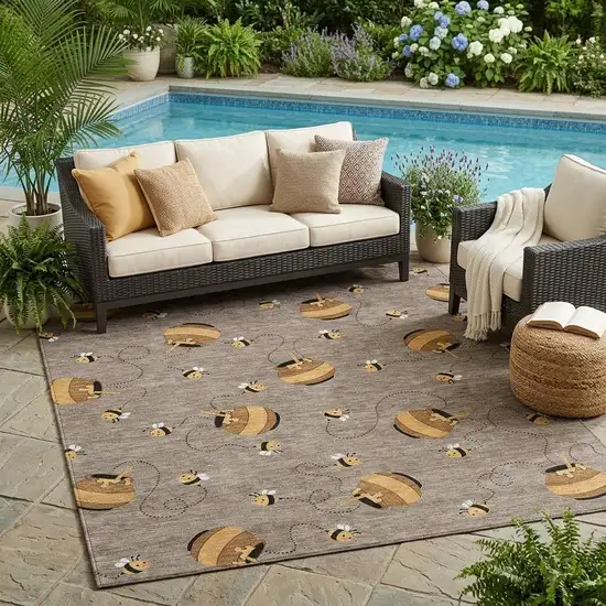 Taupe And Beige Geometric Washable Indoor Outdoor Area Rug Photo 1