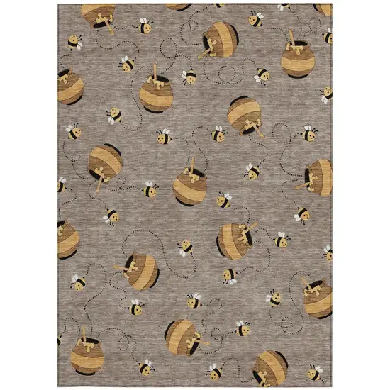 Taupe And Beige Geometric Washable Indoor Outdoor Area Rug Photo 4