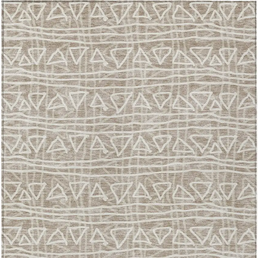 Taupe And Beige Geometric Washable Indoor Outdoor Area Rug Photo 4
