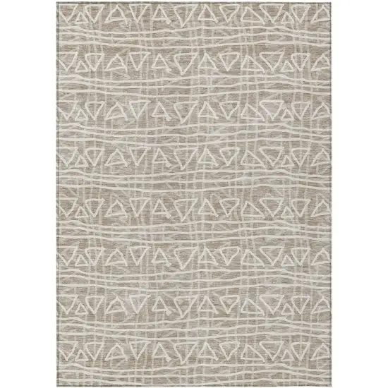 Taupe And Beige Geometric Washable Indoor Outdoor Area Rug Photo 1