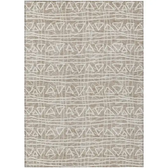 Taupe And Beige Geometric Washable Indoor Outdoor Area Rug Photo 1