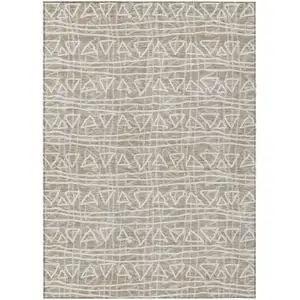 Photo of Taupe And Beige Geometric Washable Indoor Outdoor Area Rug
