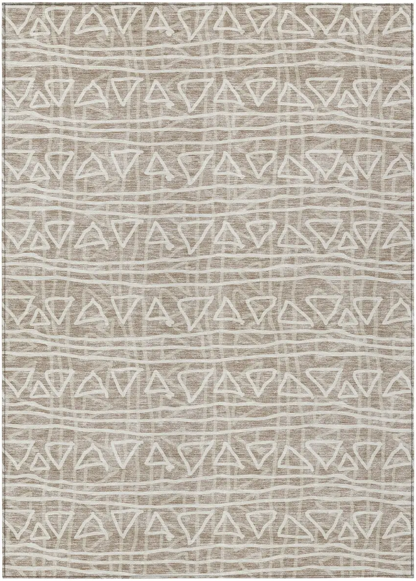 Taupe And Beige Geometric Washable Indoor Outdoor Area Rug Photo 1