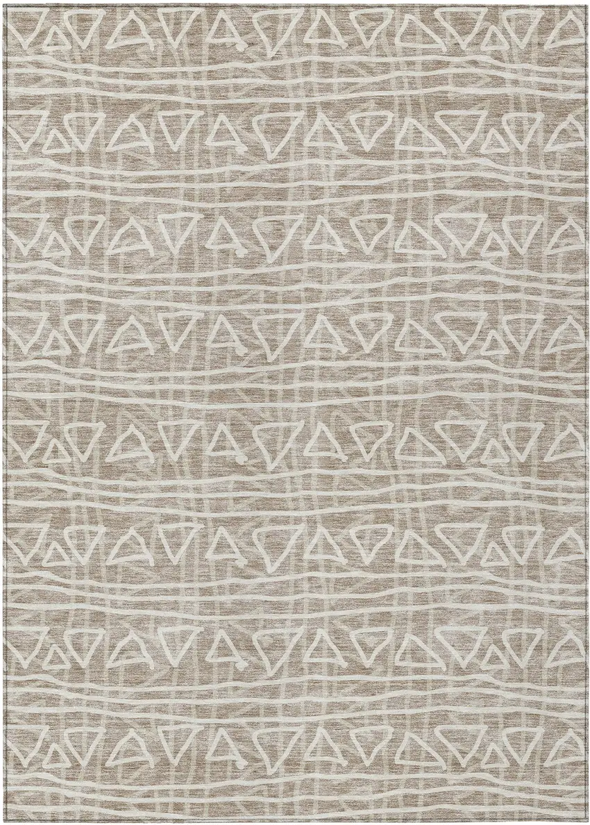 Taupe And Beige Geometric Washable Indoor Outdoor Area Rug Photo 1