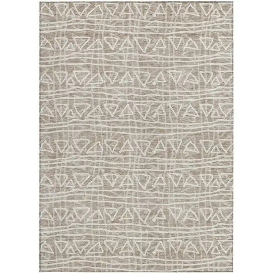 Taupe And Beige Geometric Washable Indoor Outdoor Area Rug Photo 5