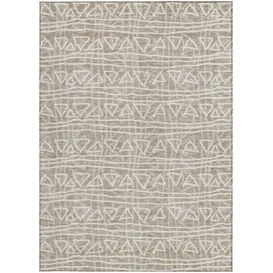Taupe And Beige Geometric Washable Indoor Outdoor Area Rug Photo 5