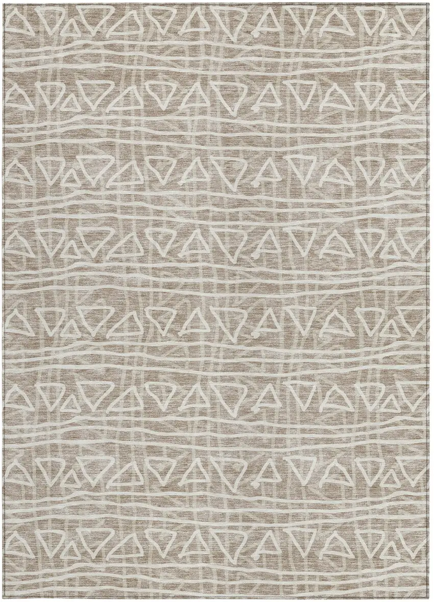 Taupe And Beige Geometric Washable Indoor Outdoor Area Rug Photo 5