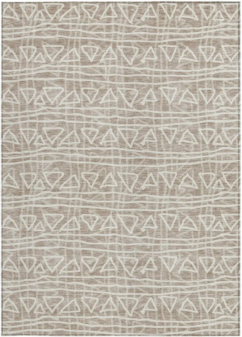 Taupe And Beige Geometric Washable Indoor Outdoor Area Rug Photo 5