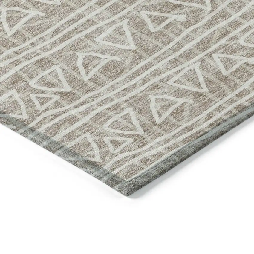 Taupe And Beige Geometric Washable Indoor Outdoor Area Rug Photo 3