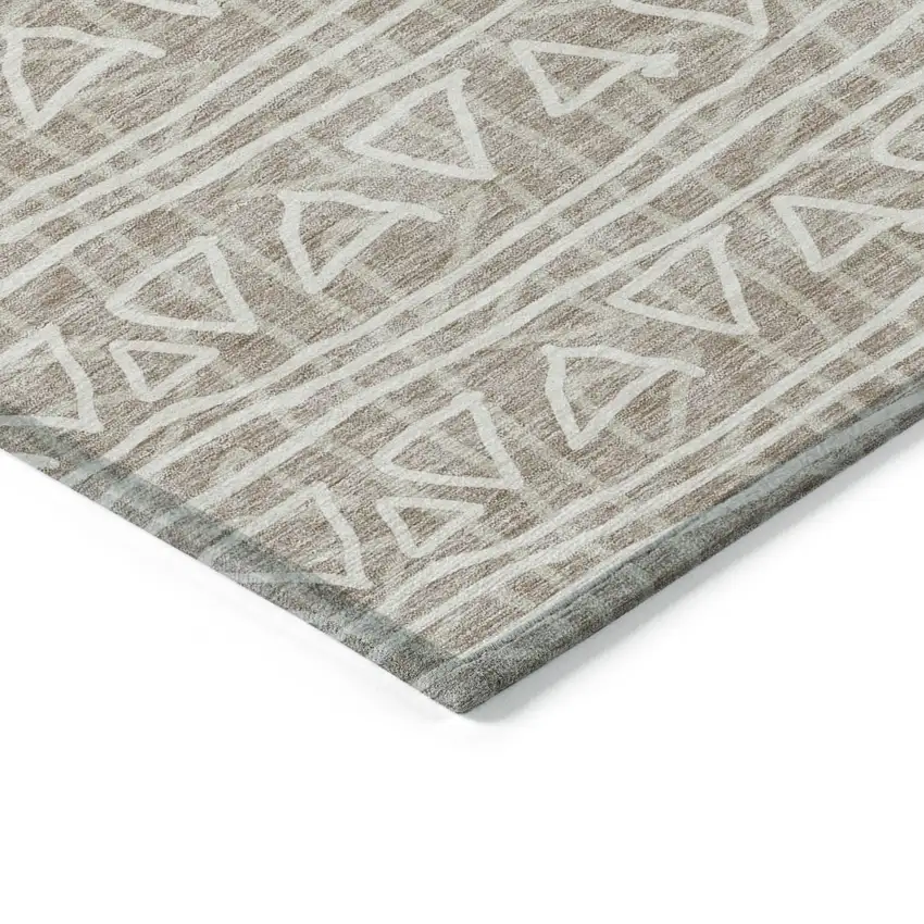 Taupe And Beige Geometric Washable Indoor Outdoor Area Rug Photo 3