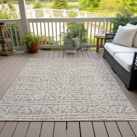 Taupe And Beige Geometric Washable Indoor Outdoor Area Rug Photo 7