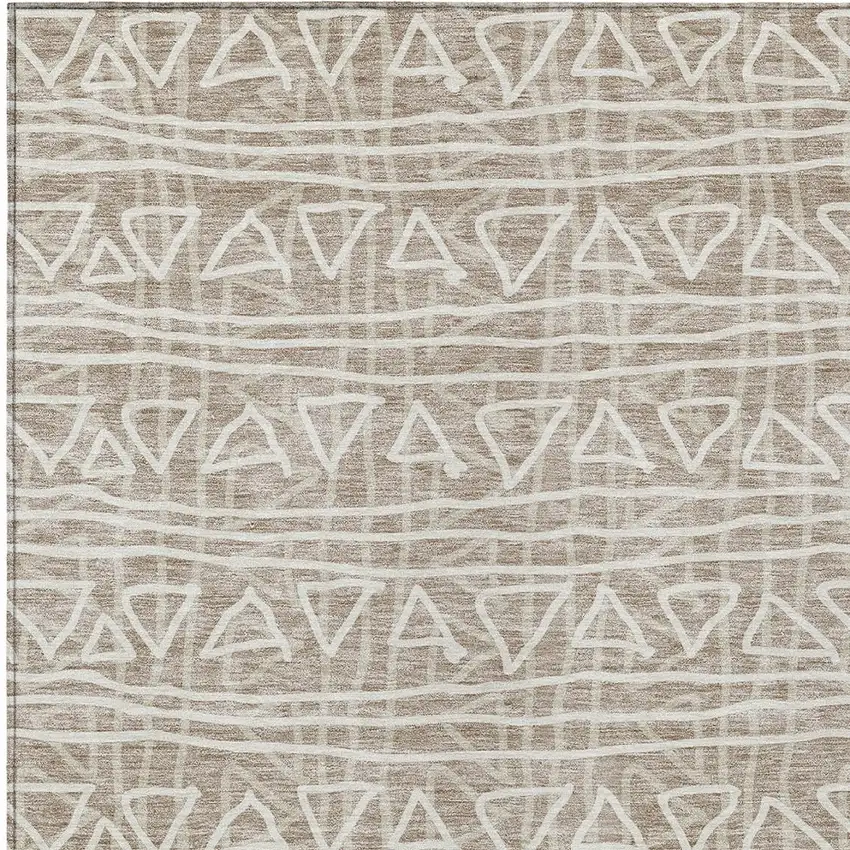 Taupe And Beige Geometric Washable Indoor Outdoor Area Rug Photo 5