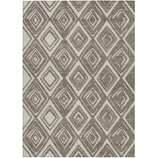 Taupe And Beige Geometric Washable Indoor Outdoor Area Rug Photo 7
