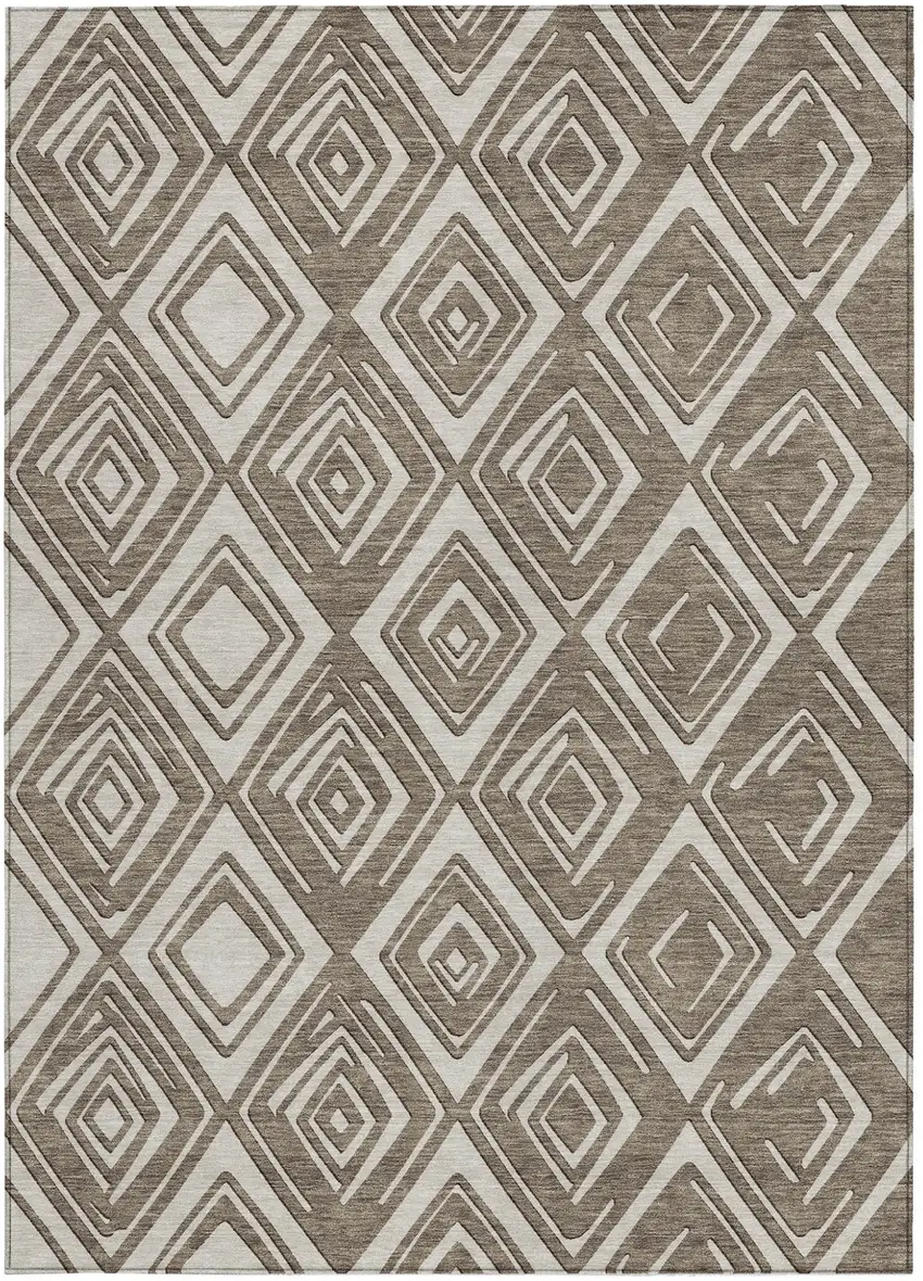 Taupe And Beige Geometric Washable Indoor Outdoor Area Rug Photo 7
